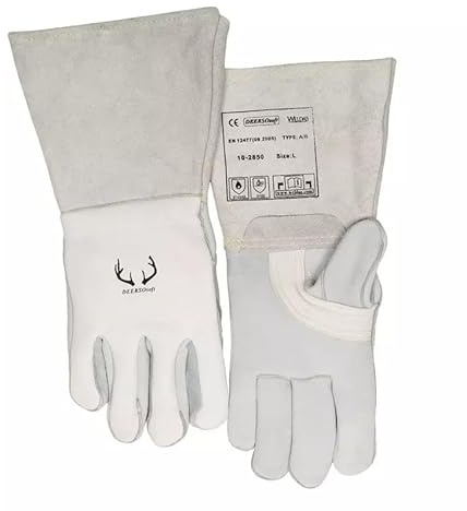 Elmag 59113 WELDAS 10-2850 XL MIG/MAG/MMA Hirschleder 5-Finger-Schweißerhandschuhe, 36cm Länge, 9.5 Größe