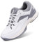 FitVille Mens Extra Wide Fit Tennis Badminton Squash Shoes Non Slip Sports Trainers for Volleyball Pickleball, White & Grey, 10 UK X-Wide