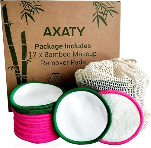 AXATY 3-Layers 12 Reusable Makeup Remover Pads - Organic Bamboo Cotton Pads with Drawstring Bag, Eco-Friendly Cleansing Face Pads - Makeup Remover for All Skin Types (Brown, 12 Pads Set)
