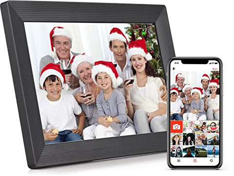 Andoer Cornice digitale Wi-Fi 10.1 pollici, IPS Touch Screen Cornice elettronica con memoria da 16 GB, rotazione automatica Condividi foto video tramite app con supporto sul retro