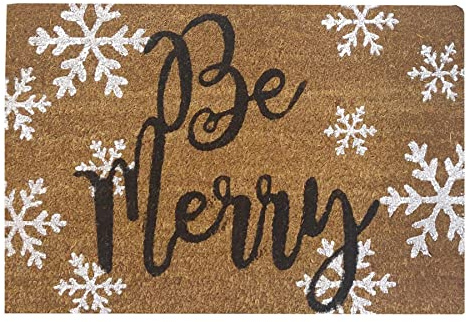 Roseley Christmas Doormat 40 x 60cm Natural Coir Coconut Runners Decorative Welcoming Xmas Mat Home Office Entrance Hallway [Be Merry]
