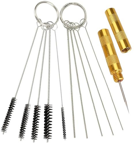 BLMHTWO 11 Pieces Airbrush Cleaner, Airbrush Cleaning Kit Airbrush Spray Cleaning Repair Tool Kit Includes 1 Piece Wash Needle 5 Pieces Cleaning Brushes 5 Pieces Cleaning Needles, Stainless Steel