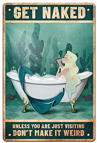 GLOBLELAND Mermaid Bath Vintage Metal Tin Sign Plaque Poster Retro Metal Wall Decorative Tin Signs 8×12inch for Home Kitchen Bar Coffee Shop Club Bathroom Toilet Decoration