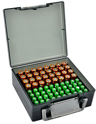 FULLCASE Battery Storage Organizer Holder Holds 72 AA AAA Batteries, Box Cases Garage Container, Home Drawer Organization Dispenser (Case Only) (Gray)