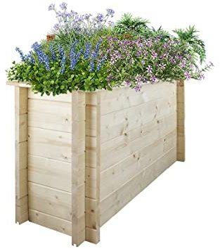 TIMBELA Hochbeet Holz - 118x38xH57 cm - Blumenbeet für Garten - Kräuterbeet - Pflanzkasten Holz - Hochbeet Balkon Garten Terrasse - Solid 28 mm Pine/Spruce Wood M614
