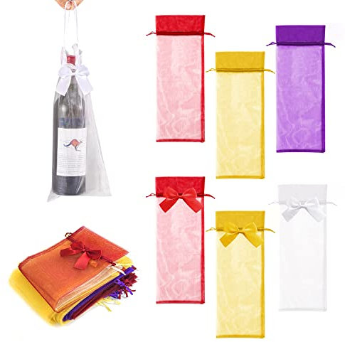 PFLYPF Bolsa de 33 bolsas de vino de organza, bolsas de botellas de vino, Cinch Wine Bottle Gift Bags, Bow tie Drawstring Gauze Bags for Wedding Party Favors, rojo, hongjiushadai