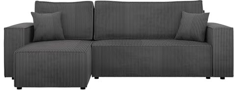 Mirjan24 Ecksofa Kobaro Cord Sofa Eckcouch Couch mit Schlaffunktion und Bettkasten Ottomane Universal, L-Form Couch Schlafsofa Bettsofa Farbauswahl (Poso 22)