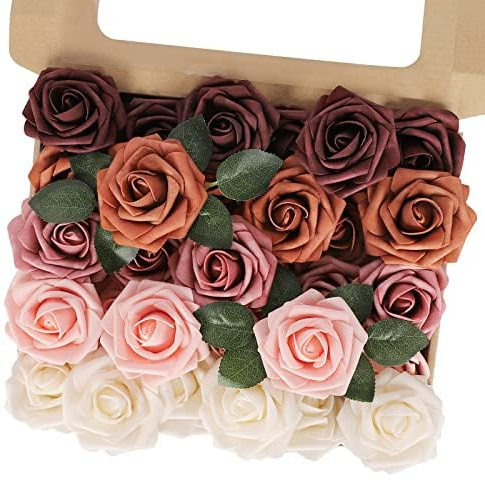 N&T NIETING Artificial Flowers Rose, 30pcs Real Touch Foam Roses with Stems Fake Rose Flowers for DIY Wedding Bridesmaid Bridal Bouquets Centerpieces Party Baby Shower Home Decoration