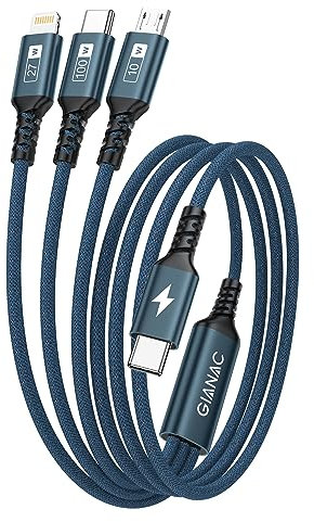 GIANAC 100W Cable USB C a Multi Cable [1.2M] Cargador Cable 3 en 1 con Chip E-Mark Múltiples Micro USB C Tipo C Lightning Cable para MacBook Pro/Air,Google Pixel,Galaxy,iPhone 15 14,Huawei,iPad Pro