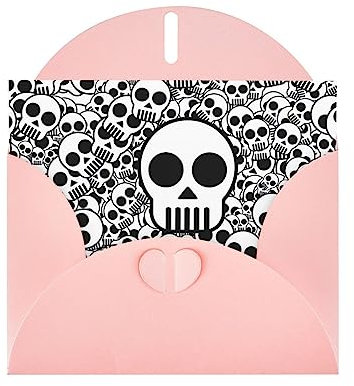 Grußkarte, Motiv: Totenköpfe, 10,2 x 15,2 cm, für Geburtstagskarte, Party-Einladungen, Pink / Schwarz / Weiß
