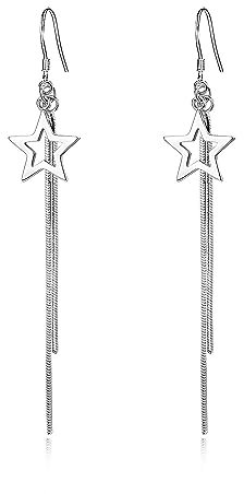Loutade 925 Sterling Silber Ohrringe Hängend - Hypoallergen Haken Stern Ohrhänger Lang für Damen und Mädchen zum Geburtstag