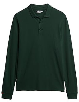 Superdry Men's Long Sleeve Cotton Pique Polo T-Shirt, Forest Green, XXL