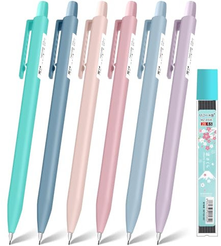 OFFCUP Lot de 6 Porte-Mine, 6pcs Macarons Crayon Mécanique 0,5mm, Porte Mines Set Remplaçable avec Recharge de Plomb HB pour Enfant étudiant Dessin Esquisse Architecture écriture