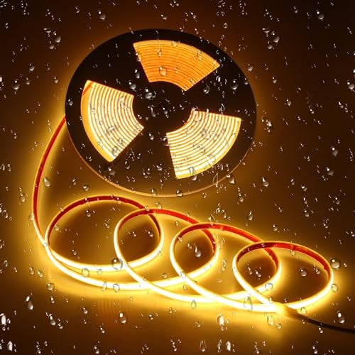 ALITOVE COB LED Streifen 10M Warmweiß 3000K LED Band Außenbereich Wasserdicht Selbstklebend 2400LEDs DC 24V für Traufe Garten Pool Weihnachten (kein Adapter oder Controller)