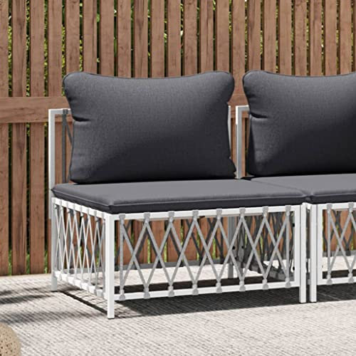 Homgoday Zentrales Gartensofa mit Kissen, Stoff, weiß, zentrales Sofa, Garten, Gartenmöbel, Sitz, Wohnzimmer, Terrasse, Terrasse, Balkon, stabil