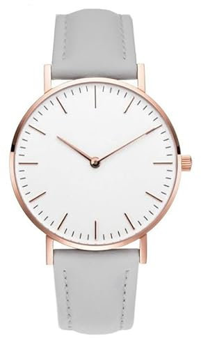 Damen Uhren Leder Band Slim Uhr Frauen Kleid Mode Klassisch Zeitlos Einfach Design Analog Quarz Armbanduhr (grau)