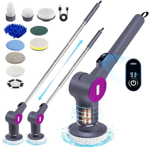 Elektrische ReinigungsbüRste,HEROCKX Schnurlos Electric Spin Scrubber Mit 9 Austauschbaren BohrbüRstenköP Fenverstellbarem Griff FüR Bad KüChe Auto FußBoden