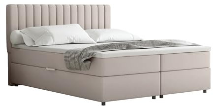 PANDA MÖBEL Everest Boxspringbett 160 x 200 cm Doppelbett mit hochwertiger Bonell-Matratze und Topper, Polsterbett mit Bettkasten, Schlafzimmer, Bequem, Modern, Stilvoll