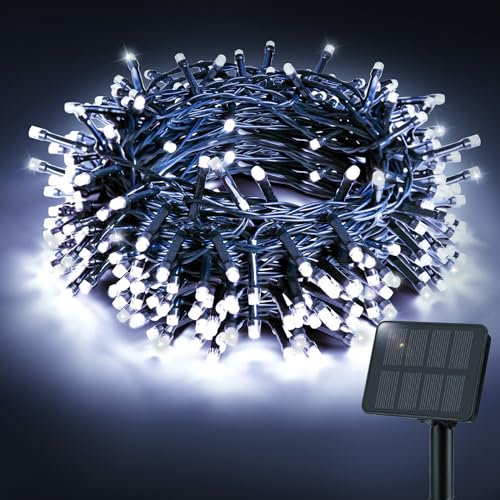 Etopgo Solar Lichterkette Aussen 12M 120LED Lichterkette Außen Solar Wetterfest 8 Modi IP65 Wasserdicht Solarlichterkette Außen Outdoor für Garten, Balkon, Hof Innen/Außen Dekorationen(Kaltweiß)