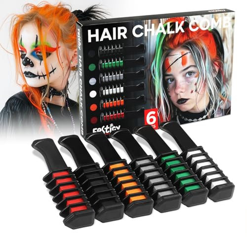 Festicy Haarkreide für Mädchen Set I 6 Halloween Farben inkl. Schwarz, Weiß & Rot I Perfekt für Halloween Kostüm Frauen & Kinder I Halloween Haarschmuck I Schnell auswaschbar u. ungiftig
