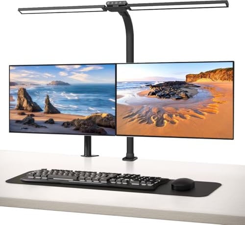 bravzurg Flexo LED escritorio pinza, 77cm 24W Lampara escritorio con doble barra de luz, potente lámpara monitor con sensor de luz, para mesa, estudiar, estudio, oficina, trabajo, ordenador pantalla