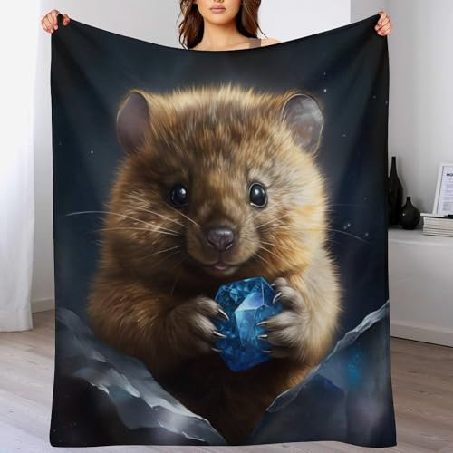 PAZZK Quokka Fleece Decke, Flauschige Kuscheldecken, Superweiche Leichte Flannel Wohndecke Mit Druck Für Couch Bett/Sofa(150×200cm)