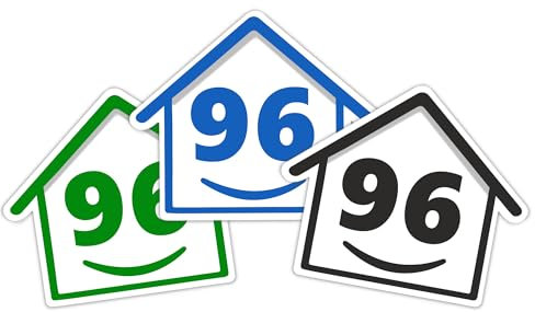 3 x Bin Numbers for Wheelie Bins, 1-99, 15cm ‘Happy House’ Colour Design Dustbin Stickers, Easy Application Stick On Number Stickers - Weatherproof Self Adhesive Vinyl – Blue, Black and Green (96)