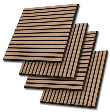 Akustikpaneele im 4er-Set - 60 x 60 x 1,8cm - Akustik Wandpaneele, Moderne Akustikpaneel Holz für Flur Wohnzimmer Innenwanddekoration in Holzoptik Wandverkleidung Wandpaneele (4# Walnuss)