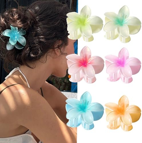 6 Stück Ei-Blume Haarklammer für Dickes Dünnes Haar,rutschfeste Acryl niedliche Blumen Haarspangen Große Haarklammern für Frauen Mädchen Haarstyling Strand Party Pool Urlaub Zubehör