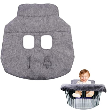 Shopping Cart Cover for Baby, Cotton High Chair Cover, Infant Grocery Cart Cushion Liner with Storage Pouch, Foldable, Machine Washable for Infant, Toddler, Boy or Girl. (Grey)