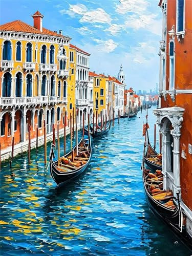 Malen nach Zahlen Erwachsene Boot Fluss, DIY Malen nach Zahlen Leinwand Paint by Numbers mit Pinseln und Acrylfarben Handgemalt Ölgemälde, für Wanddekor, Mädchen Geschenk, Ohne Rahmen 80x110cm G4-51