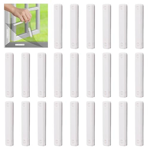 UFURMATE Self-Adhesive Window Magnet 24Pcs Magnetic Mosquito Net Window Stickers, Window Fixing Clips for Fly Screen (White)