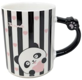 Stripes Kawaii Ceramic Panda Mug with Lid and Spoon, 12oz, Adorable Design, Perfect for Tea, Coffee, Hot Chocolate