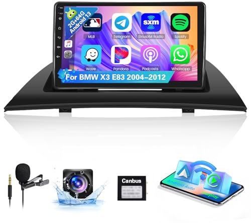 [8Cores 2G+64G] Hikity Autoradio Navi Für BMW X3 E83 2004-2012 Android 15 Touch Display mit FM RDS 32EQ 59UI Wireless Carplay Android Auto 9Zoll Bildschirm GPS WiFi Bluetooth MIC Rückfahrkamera