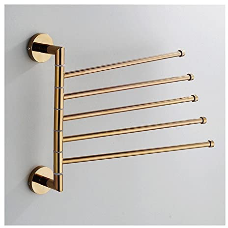 CXQC Porte-Serviettes Mural pour Salle de Bain, Porte-Serviettes pivotant, 5 Barres Porte-Serviettes murales en cuivre doré, pour Salle de Bain