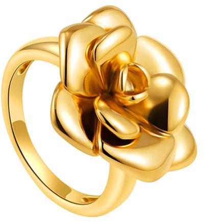 PEILINZE Bagues élégantes en plaqué or 18 carats avec fleur en forme de rose pour les amateurs de mode