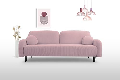 KEF-MEBLE Sofa Cleo 230x95x102 cm – Ausziehbar mit Schlaffunktion – Sofa mit Federkern – Auf Holzfüßen – Mit Kissen im Set – Moderne Möbel für das Wohnzimmer - Elma 10 Altrosa Cord