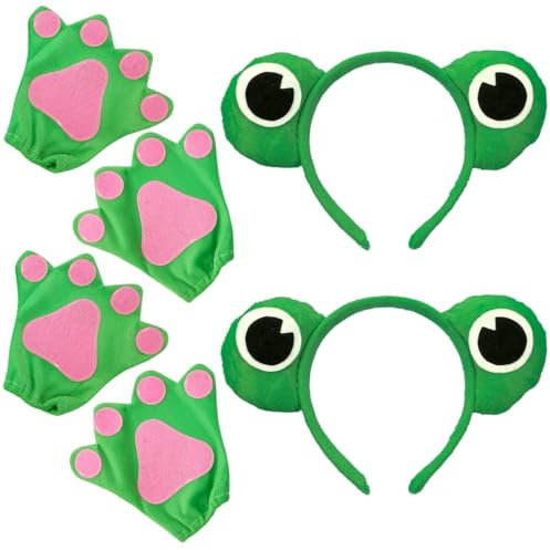 O-Kinee 6PC Frosch Haarreifen Set, Crazy Frog Headband, Froschkönig Handschuhe, Fasching kopfbedeckung mit Froschaugen, Kostüm Accessoire für Karneval Fasching Damen Herren Kinder
