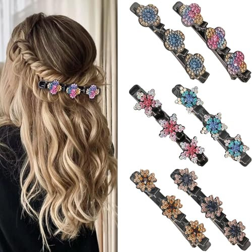 Fenglin-joy Haarspangen mit funkelnden Kristallsteinen, 6 Stück Geflochtene Haarspangen Damen kolibri haarspange haarspangen für Damen Fraun
