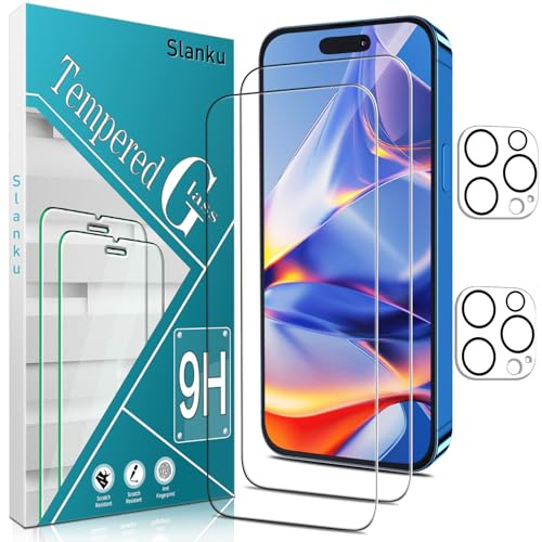 Slanku for iPhone 16 Pro Max Screen Protector and Camera Protector | 2+2 Pack Tempered Glass Flim, HD Clear, 9H Hardness, Anti Scratch, No Bubbles