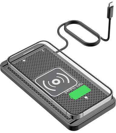 BOROCO Wireless Car Charger Pad, 15 W Non-Slip Wireless Charging Mat, 4 mm Rechargeable Mobile Phone Case, Compatible with iPhone 15 14 13 12 11 Pro Samsung
