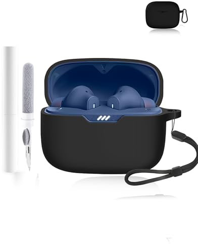 Silicone Protective Case for JBL Wave Beam 2 Earbuds - Durable and Eco-Friendly Bluetooth Earphone Cover with Precise Holes - Shock-proof, Comfortable Touch - Black