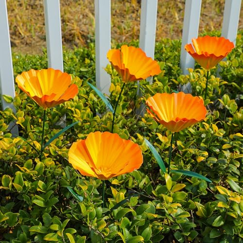 MorningRo 5 Pack Metal Flower Garden Stake Outside Decor 25.2 Inch Artificial Metal Flower Garden Stakes Outdoor Decor Spring Yard Art Decorations for Patio Lawn Porch Pathway