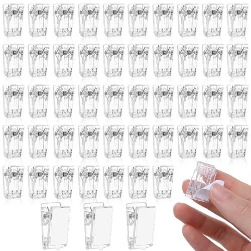 Lot de 50 clips auto-adhésifs pour tapisserie, mur, photo - Clips à ressort adhésifs en plastique pour affiche, rideau de douche, clips lumineux double face pour enseignants, maison, bureau