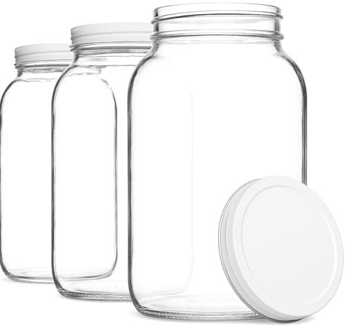 kitchentoolz Große Einmachgläser aus Glas mit luftdichtem Metalldeckel, hergestellt in den USA, Einmachglas mit breiter Öffnung, 3 Stück