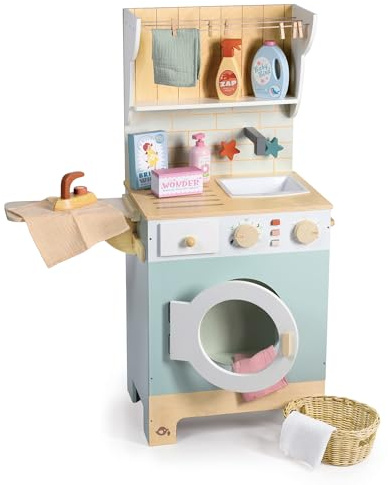 Tender Leaf Toys - Tender Leaf Laundrette - Wooden Laundry Play Set for Kids - Includes Washer/Dryer, Ironing Board, Basket, Pegs, and Accessories - Encourages Imaginative Role-Play - Age 3+