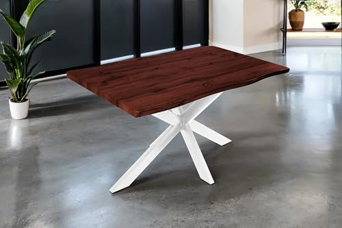 SAM Esstisch Josy | 120 x 80 cm | Holz Nussbaum-Optik | Spider-Gestell Metall weiß | 40 mm Tischplatte mit Baumkante | Tisch für Esszimmer & Küche