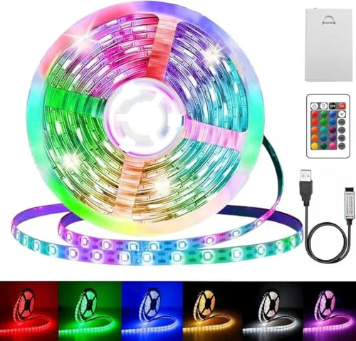 2M LED Streifen Batterie,RGB 5050 LED Strip Batteriebetrieben oder USB Batteriebetrieben,Ferndimmbar 16-Farben,Selbstklebend Lichtband mit Fernbedienung für Schränke, Treppen, Küche, Betten