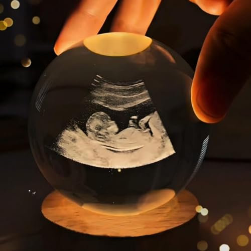 Bykiyevm Bola de fotos de cristal 3D personalizada con base de luz LED, foto de cristal 3D, marcos de fotos de ultrasonido, luz nocturna personalizada, regalos conmemorativos personalizados (6 cm)