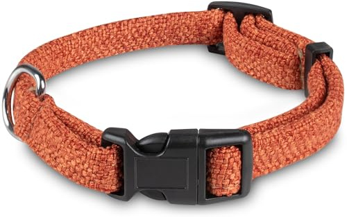 Bunty Handmade Dog Collar, Small - Luxury Soft Fabric Collars with Secure Metal D-Ring, Quick Release Buckle, Adjustable Size Buckles - Made in UK - Small (33/28cm), Orange